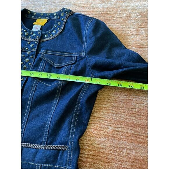 Darling Womens Ruby Rd Jean Jacket 6 Petite Blue Dark Denim Braided Edge Grommet - Picture 3 of 7